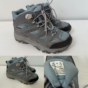 Merrell Kids Moab 3 Blue Waterproof Hiking Boots Lace Up Shoes Sz 2 US 33 EU
